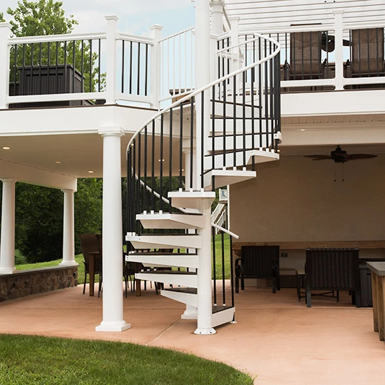 outdoor living space with spiral stair