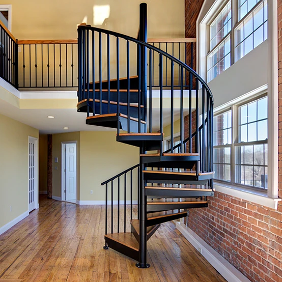 city condo spiral staircase - steel frame with wood treads to loft