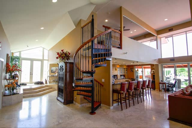 kitchen loft with spiral staircase