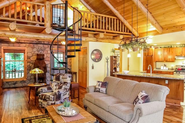 steel spiral staircase to cabin loft