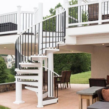 The Devon Composite Deck Spiral Stairs, Outdoor Spiral Stairs