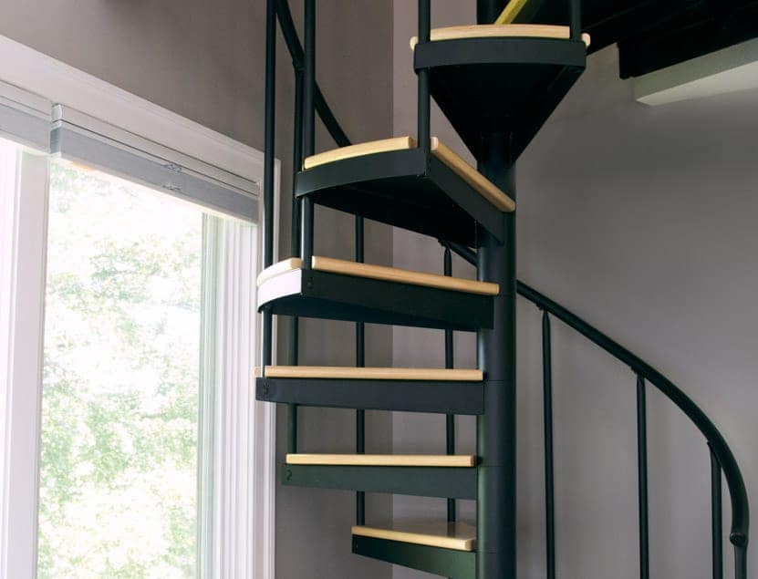 open contemporary steel spiral stair