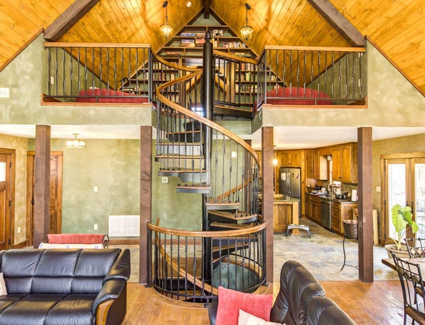 cabin living room with loft