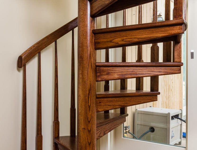 all wood spiral staircase with half turn