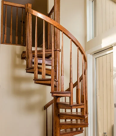 all wood spiral staircase mezzanine