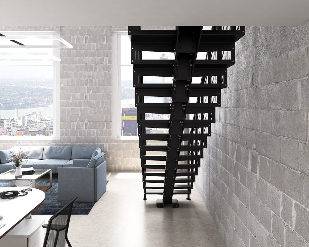 economical steel mono stringer straight stairs