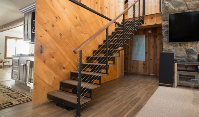rustic mono stringer straight stairs