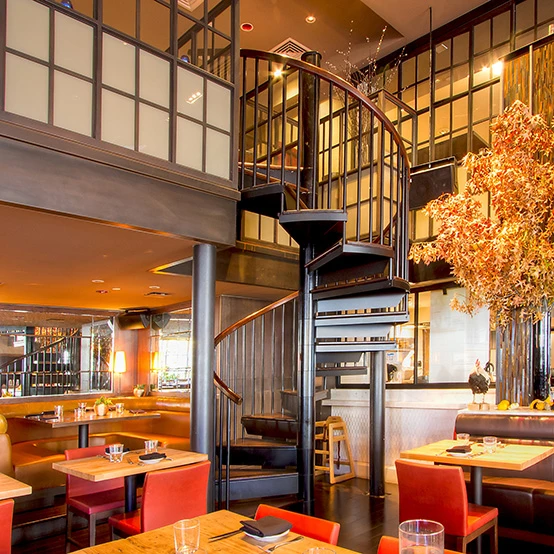commercial restaurant dining room spiral stair