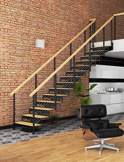 easy diy modular floating staircase with wood treads and handrails