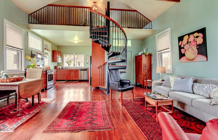 interior custom series spiral stair to loft