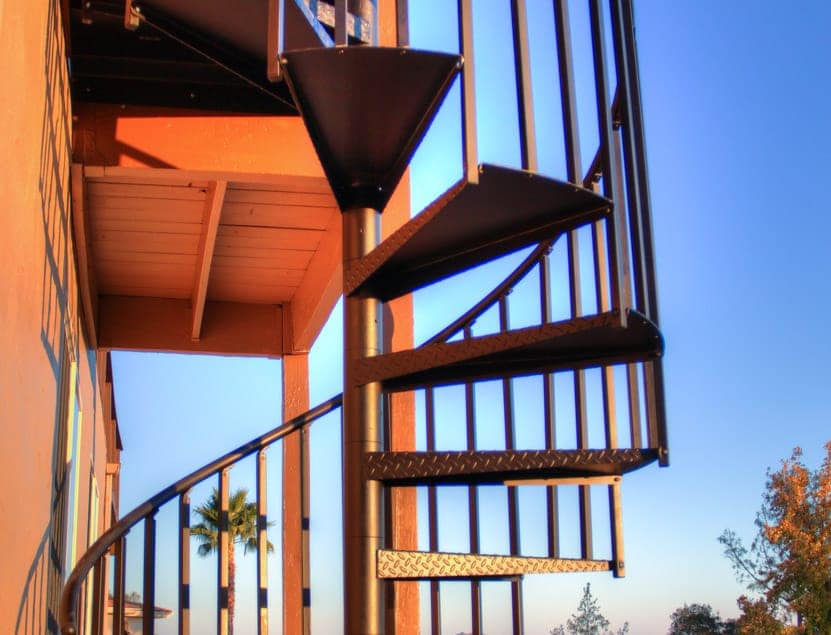 outdoor spiral staircase to balcony