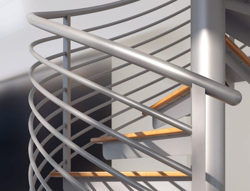 stainless steel line rail on spiral staircase