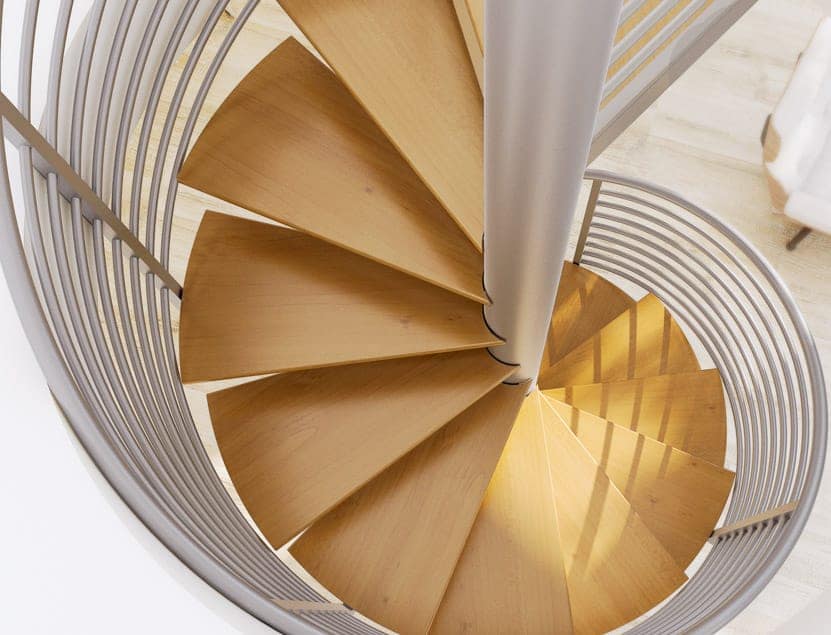 steel spiral stair with pine treads