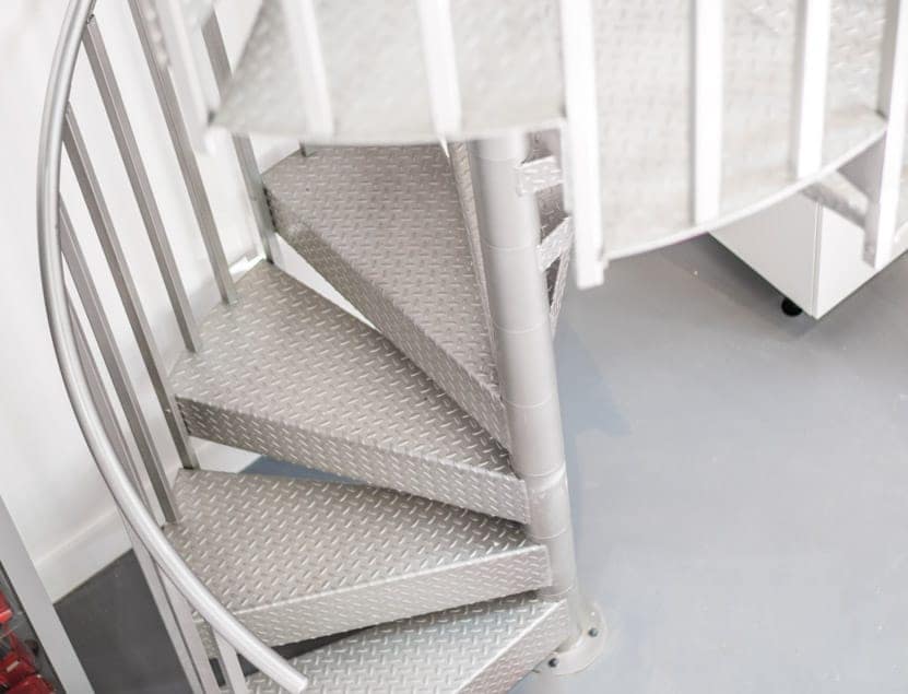 small footprint staircase in workshop