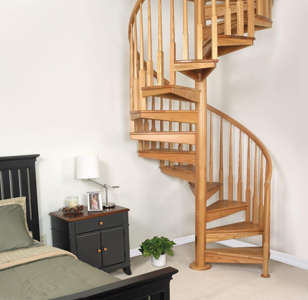 all wood bedroom spiral staircase
