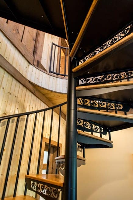 residential finished basement spiral staircase
