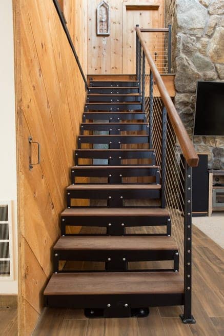 simple steel staircase with wood steps