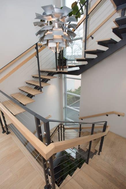 steel and wood multi floor floating staircase
