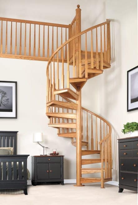 solid wood spiral stair with railing