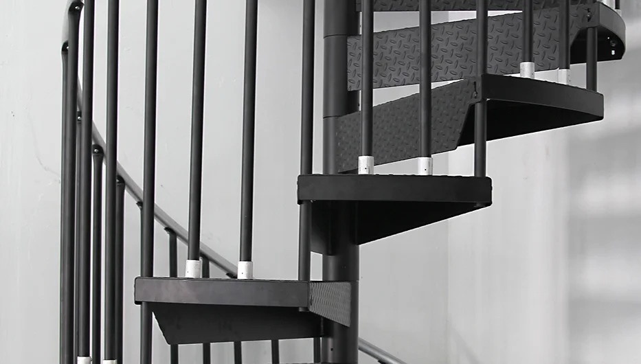 custom steel spiral staircase in commercial garage