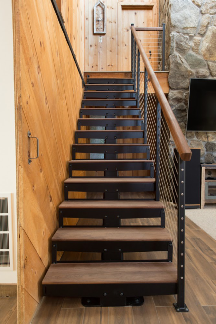 simple steel staircase with wood steps