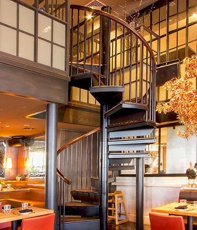 commercial restaurant dining room spiral stair