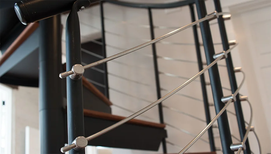 steel line rail on spiral staircase