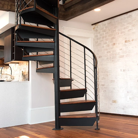 steel spiral staircase with line rail