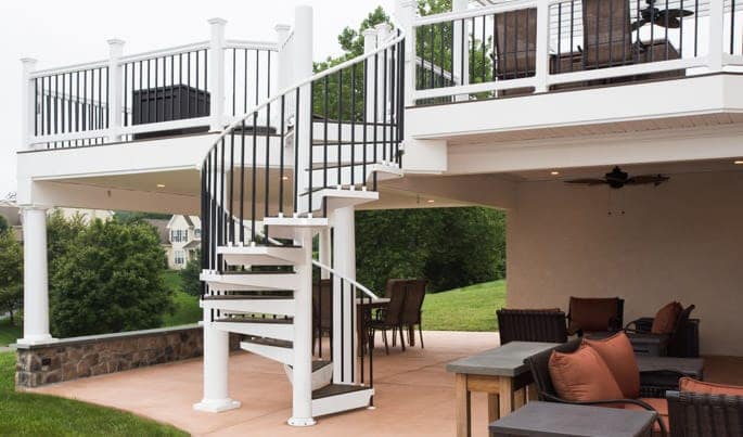 under deck patio with spiral staircase