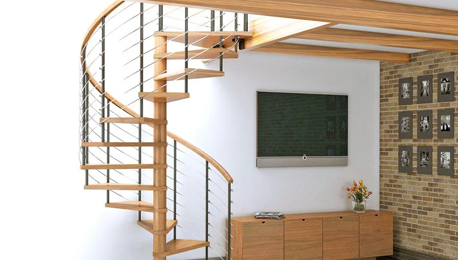 living room loft wood spiral stair kit