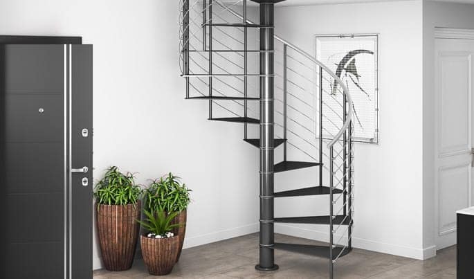 stainless steel line rail on spiral stair