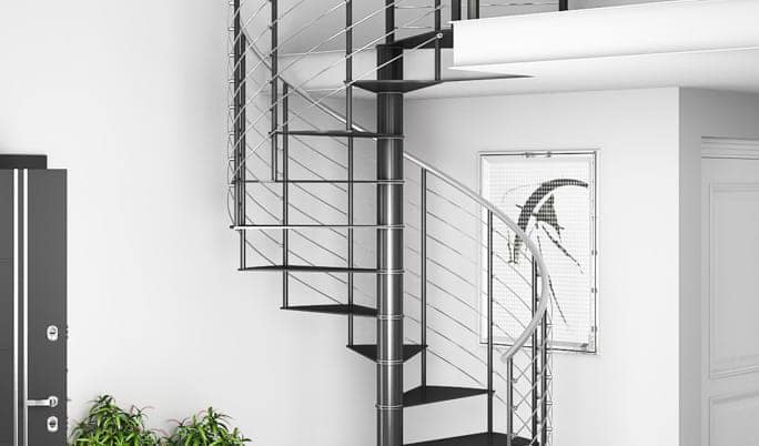 metal stair with stainless steel line rail
