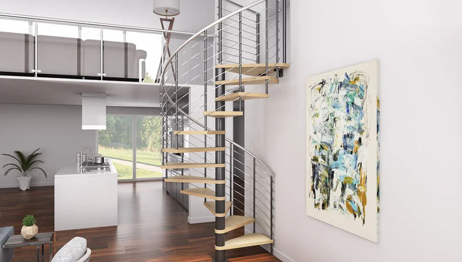 adjustable spiral stair kit with wood treads