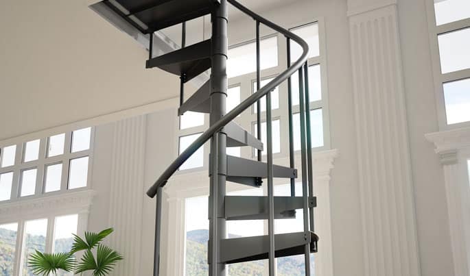primed steel spiral staircase