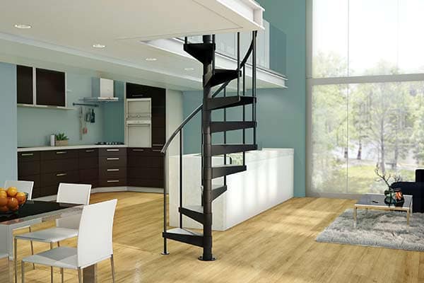 modern apartment with spiral stairs