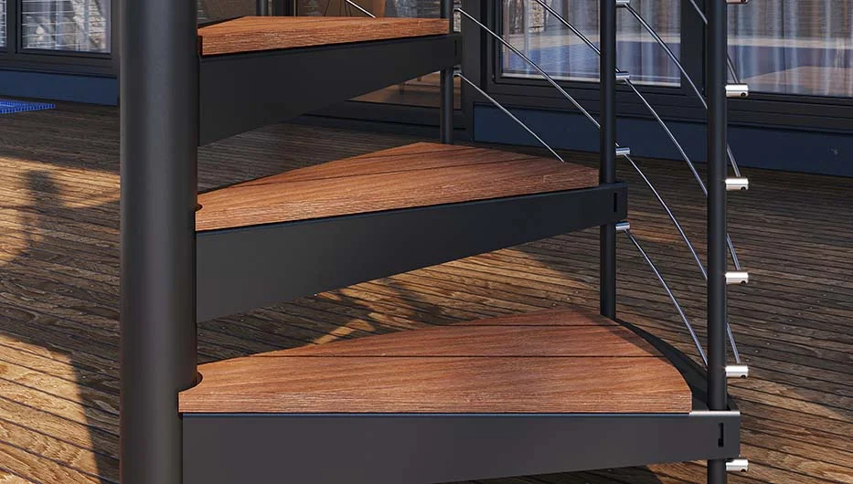aluminum spiral stair with composite treads
