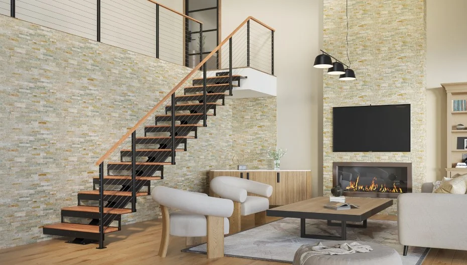 The Alden Straight Stair Mono Stringer - Affordable Floating Stairs