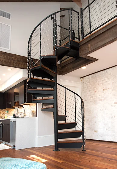 small apartment loft spiral staircase
