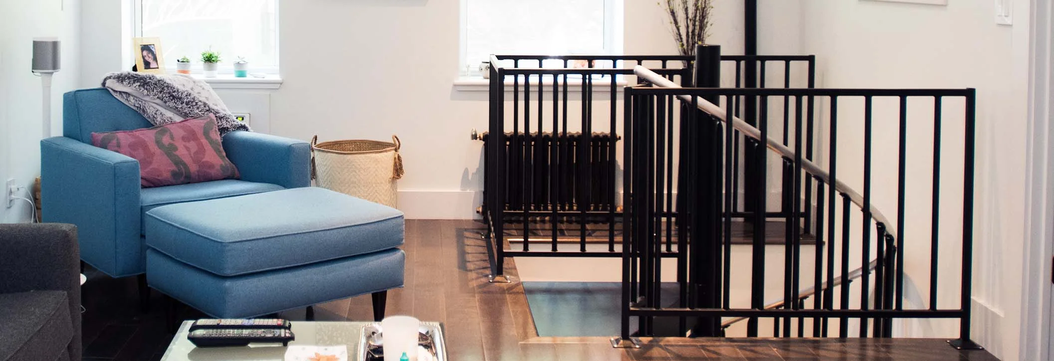 classic steel spiral stair with square well enclosure railing