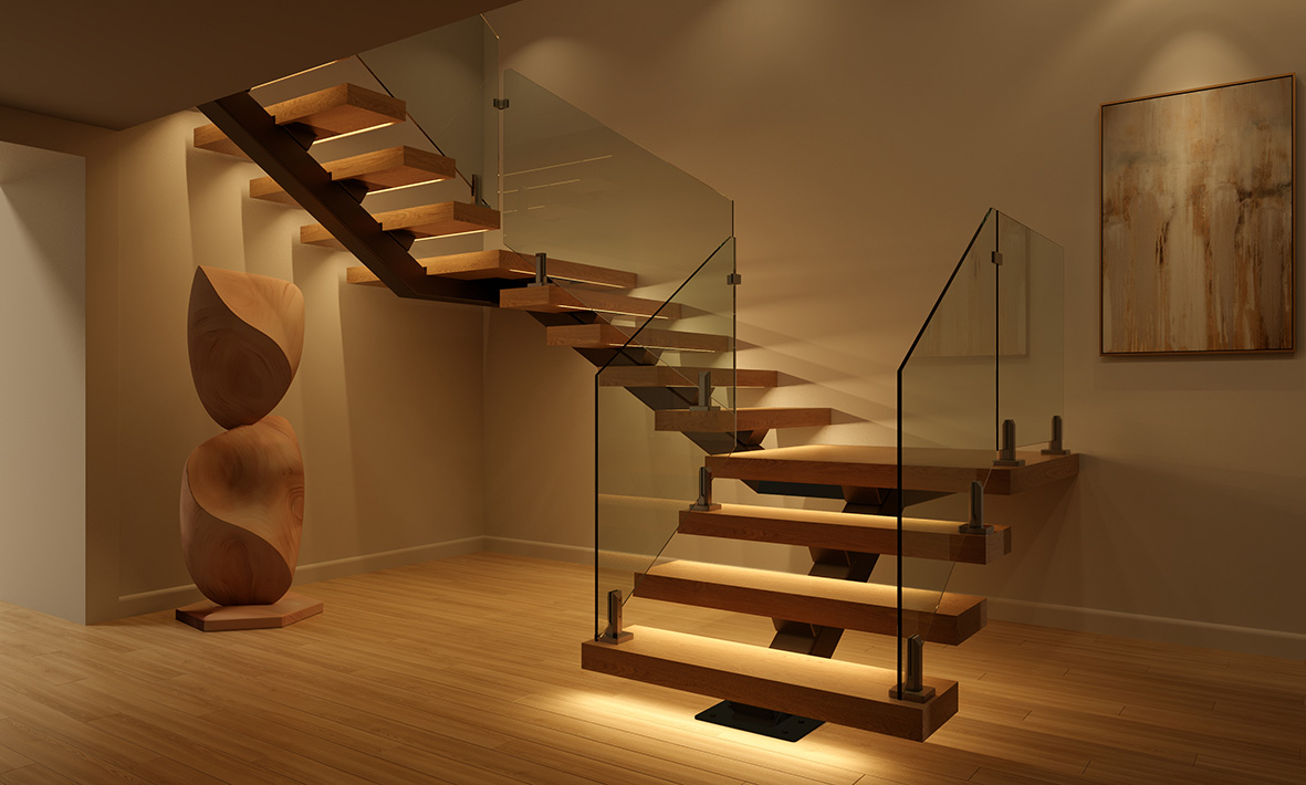 Modern Floating Stairs Open Riser Design Thick Treads Modern Floating Stairs Open Riser Design Thick Treads