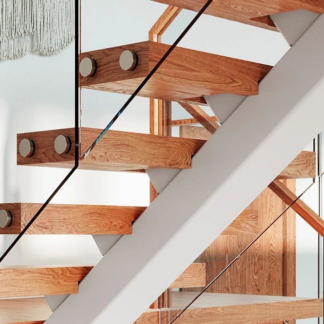 white powder coated floating stairs stringer