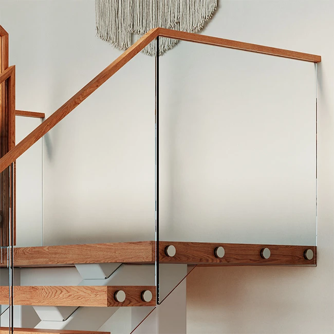 mono stringer floating stair with butcher block platform