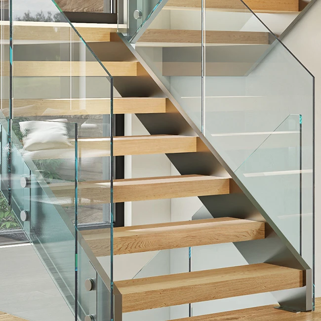 modern style glass railing on floating staircase