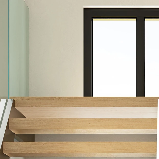 integrated platform between flights of floating staircases
