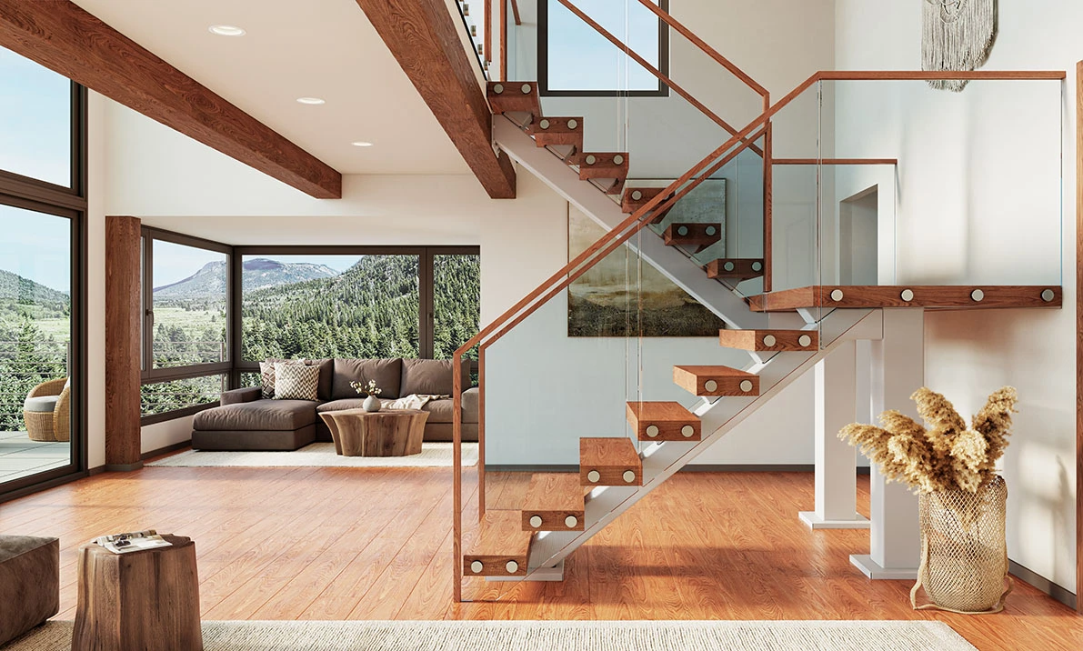 rustic style floating stairs