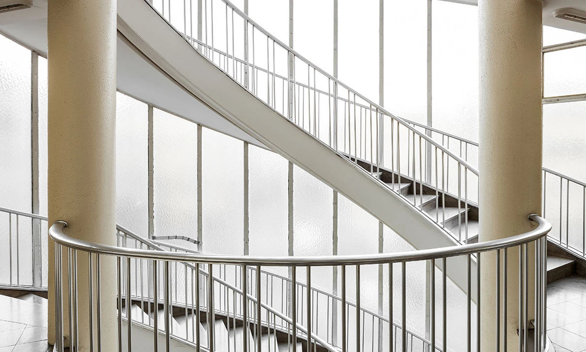 curved metal stairs