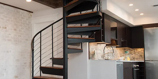 steel spiral stair with modern line rail 