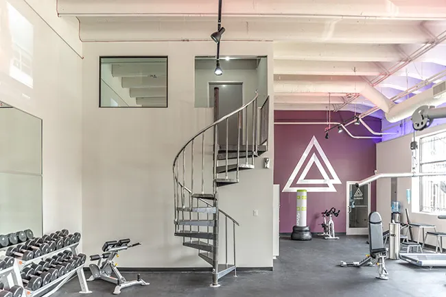 modern monochromatic steel spiral staircase