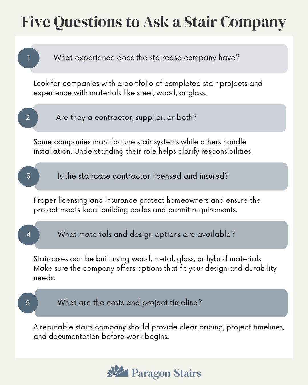 list of questions for stair companies before you start your project