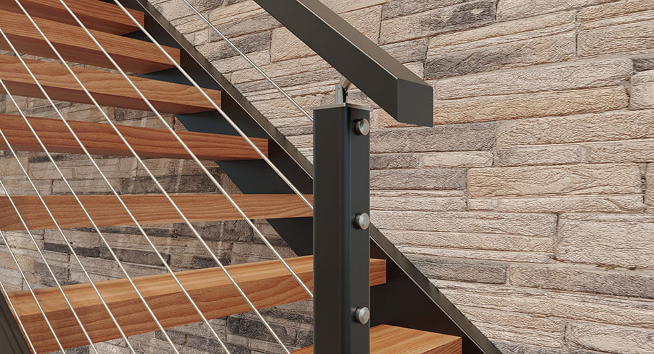 side stringer in mountain home railing detail shot